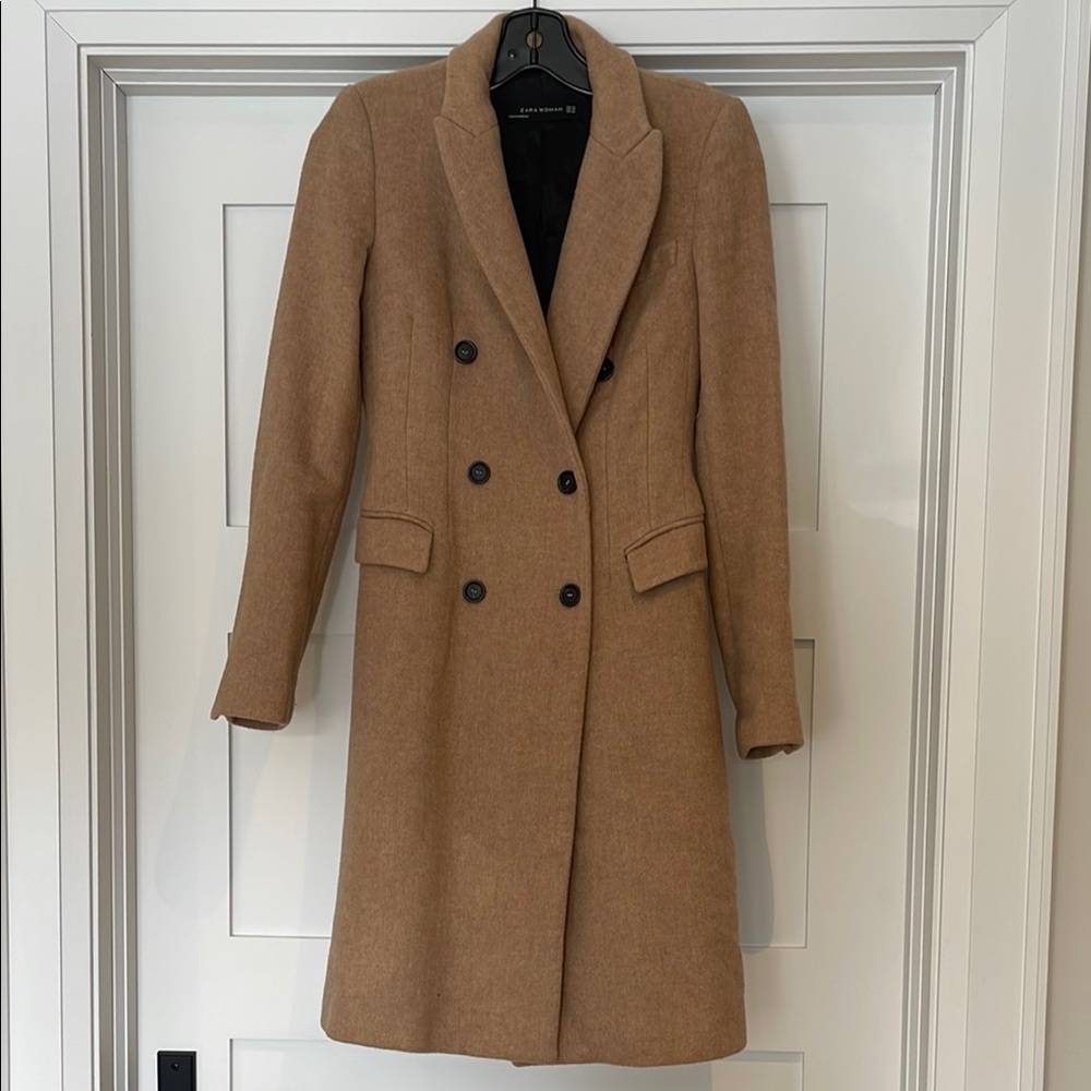 Zara Women's Tan Double-Breasted Coat